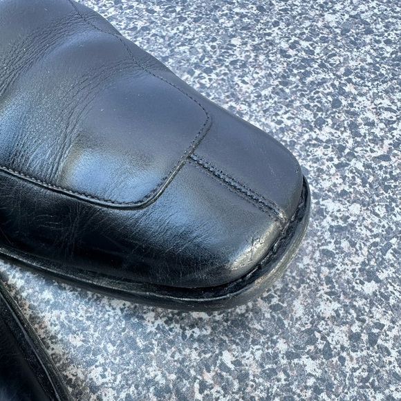 VINTAGE GUCCI BLACK LEATHER  G LOGO DETAIL LOAFERS Size 8-9 MADE IN ITALY - Picture 6 of 13